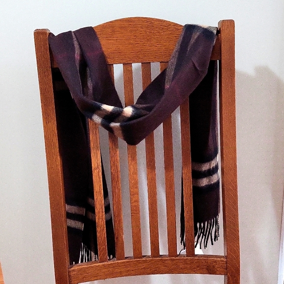 Authentic Burberry Dark Chestnut Giant Check Cashmere Scarf, 12" x 66" - Picture 1 of 7